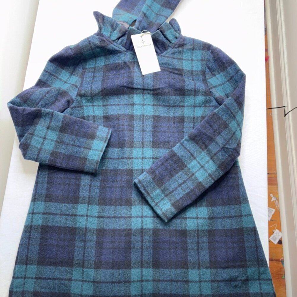 NEW NWT Tuckernuck Blackwatch Faye Blouse Green Navy Plaid Ruffle Tie Prep XS - Picture 6 of 14